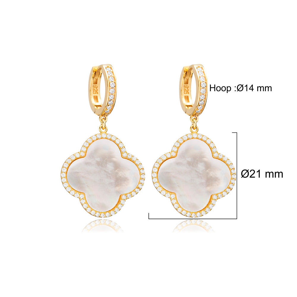 Boucles d'oreilles Trèfle en Nacre et zirconiums