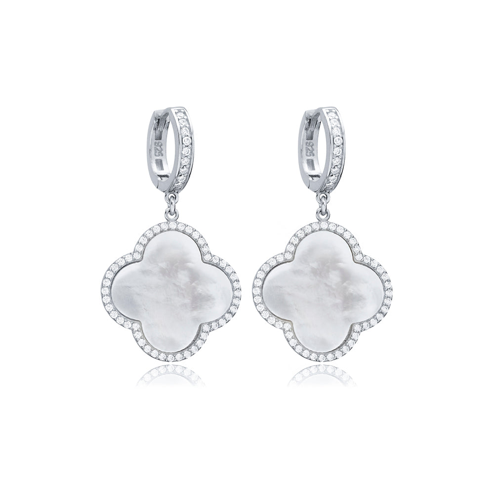 Boucles d'oreilles Trèfle en Nacre et zirconiums