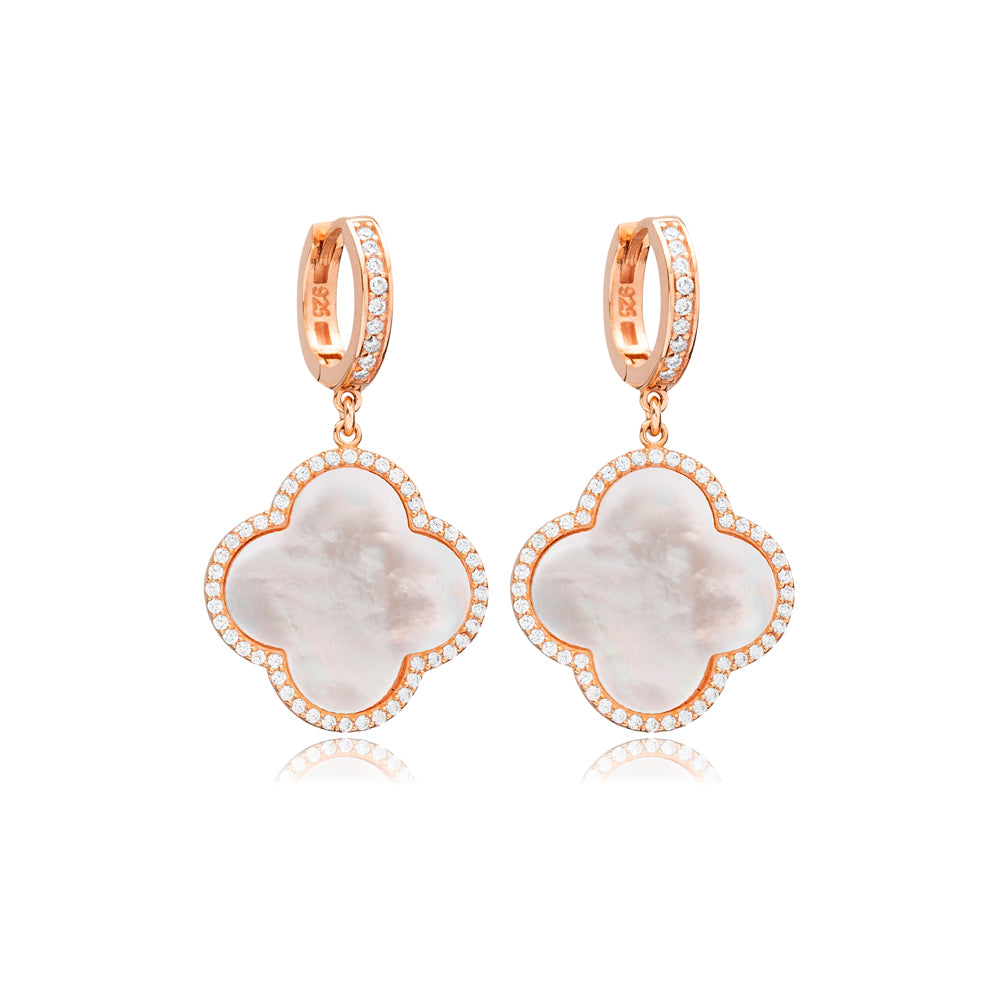 Boucles d'oreilles Trèfle en Nacre et zirconiums