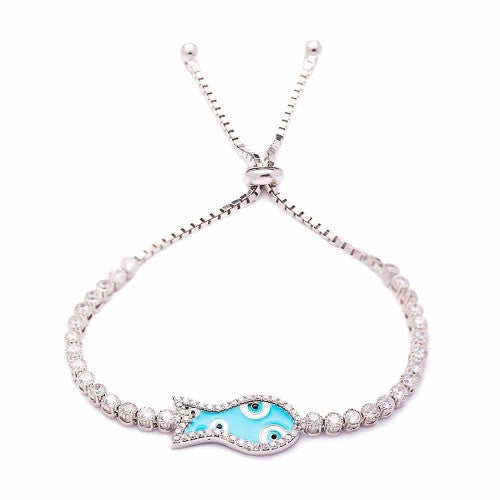 Bracelet Poisson et Evil Eye en argent plaqué or blanc