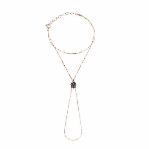 Bracelet de main avec "Main de Fatma" en zirconium noir