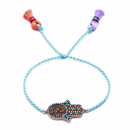 Bracelet Main de Fatma en turquoise et en soie