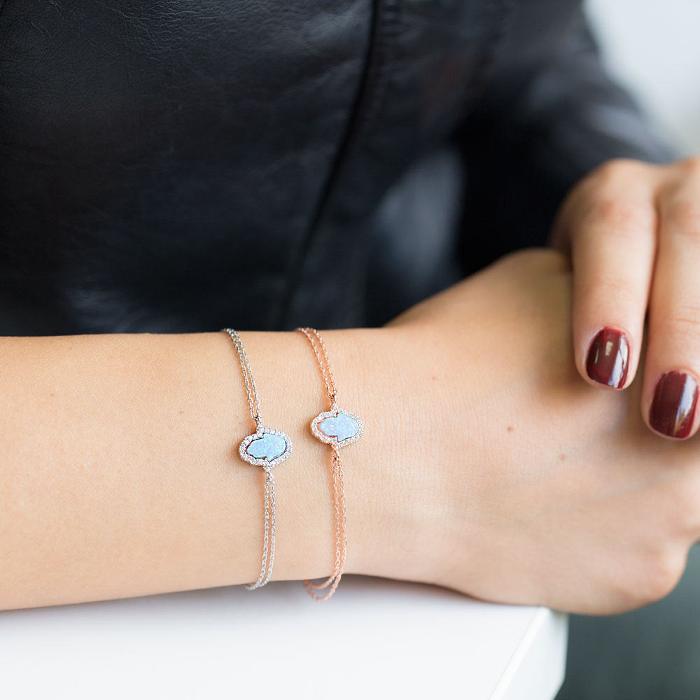 Bracelet main de fatma en turquoise et zirconium