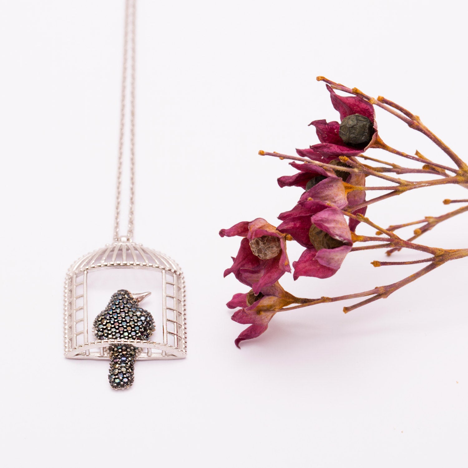 Collier pendentif "Un Oiseau dans sa cage"