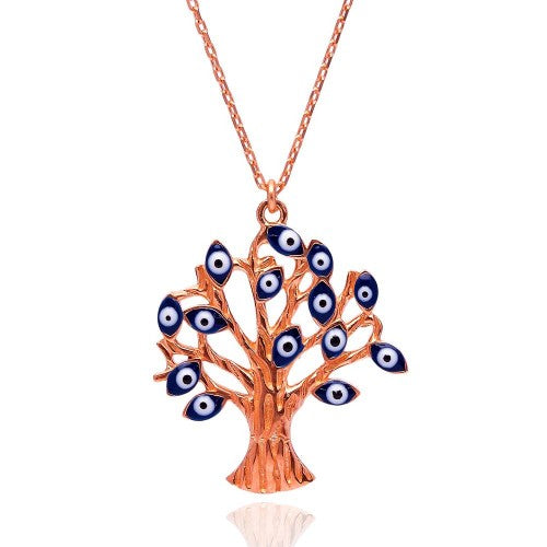 Collier pendentif "Arbre de vie" avec "Evil Eye" Or rose