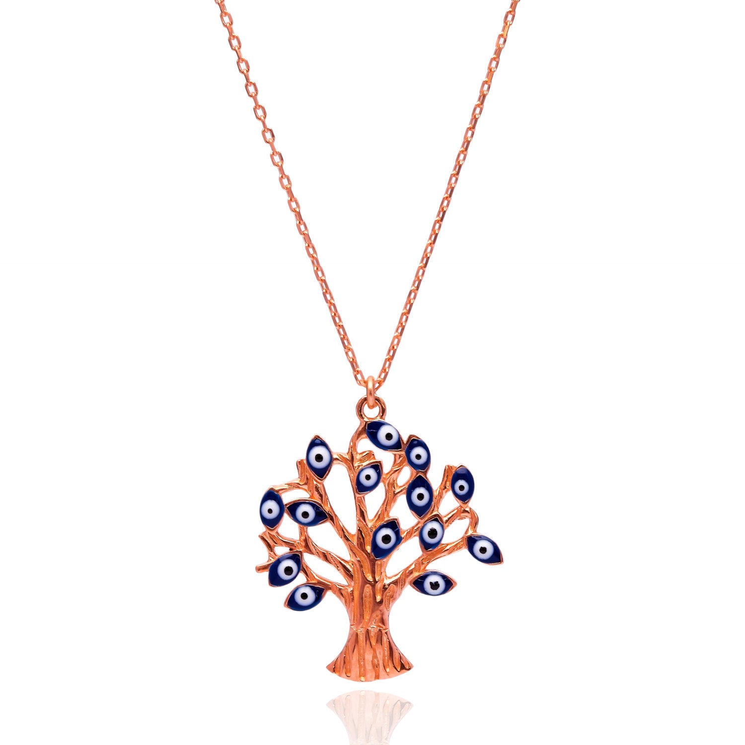 Collier pendentif "Arbre de vie" avec "Evil Eye" Or rose