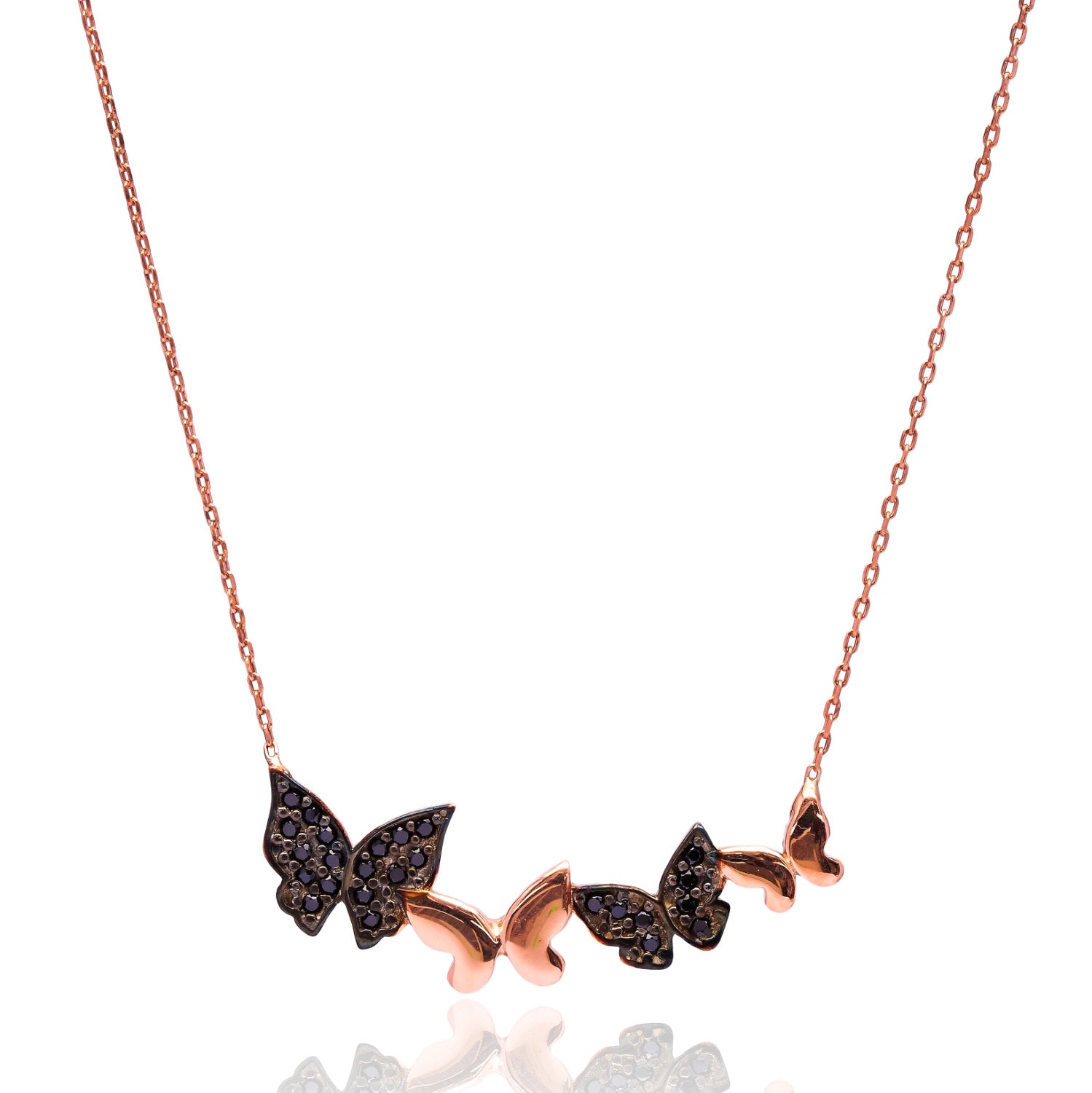 Collier "Papillons" or rose et noir