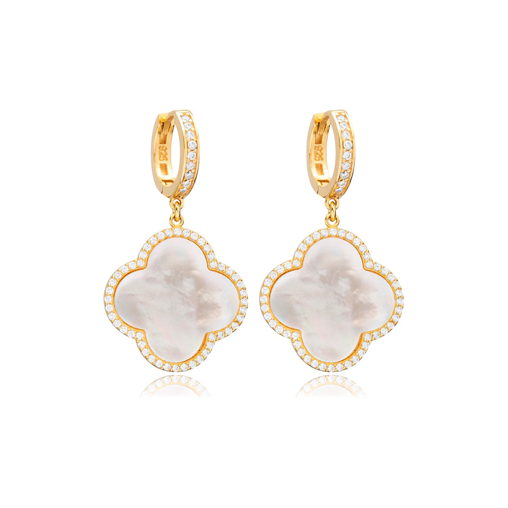 Boucles d'oreilles Trèfle en Nacre et zirconiums