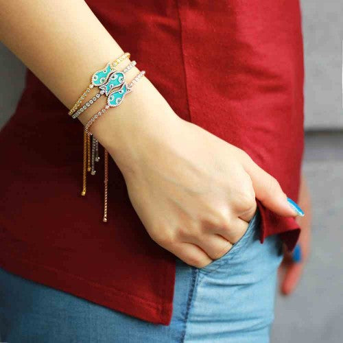 Bracelet Poisson avec Evil Eye en argent plaqué or rose