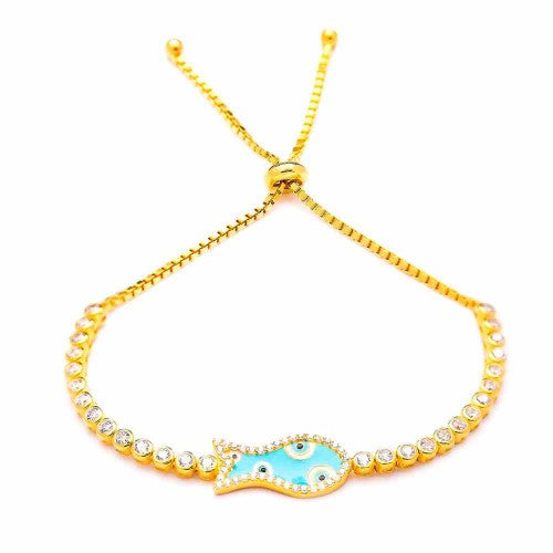 Bracelet Poisson avec Evil Eye en argent plaqué or jaune