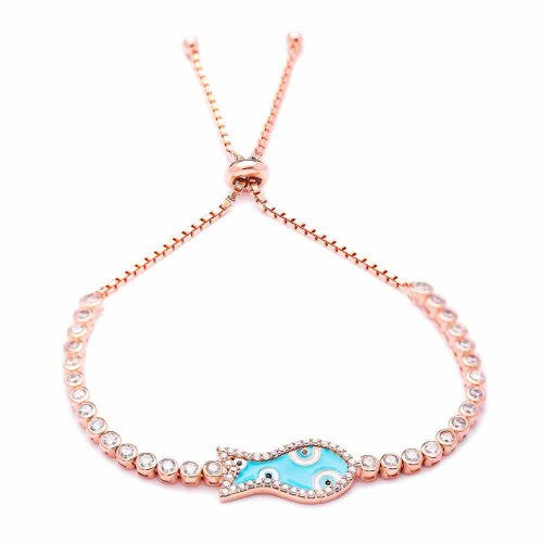 Bracelet Poisson avec Evil Eye en argent plaqué or rose