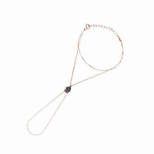 Bracelet de main avec "Main de Fatma" en zirconium noir