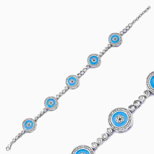 Bracelet "Evil Eye" en argent avec émail turquoise, zirconium et saphir