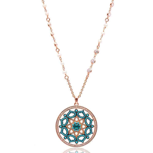 Collier sautoir "Mandala"en turquoise et perles