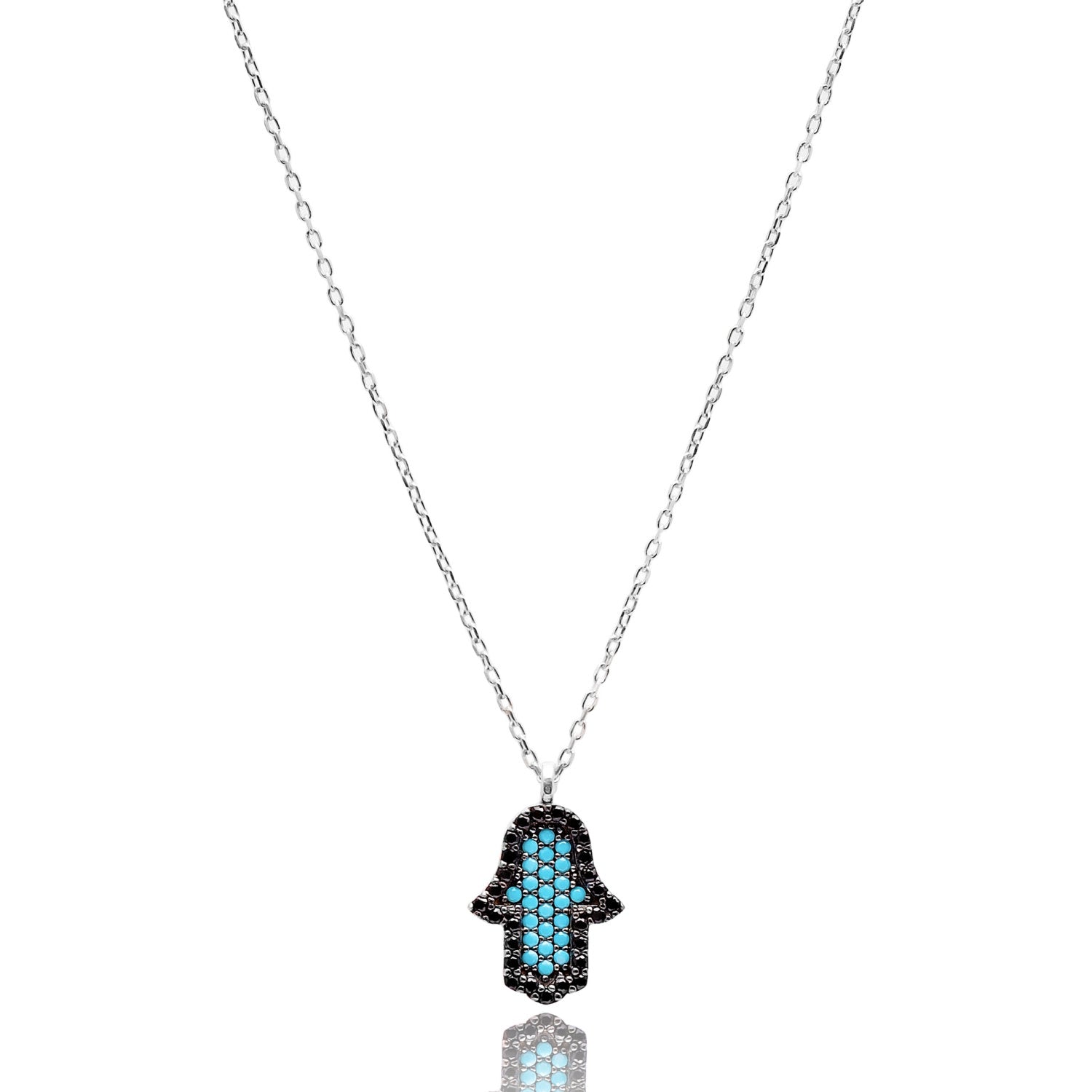 Collier pendentif "Main de Fatma" turquoise et noir
