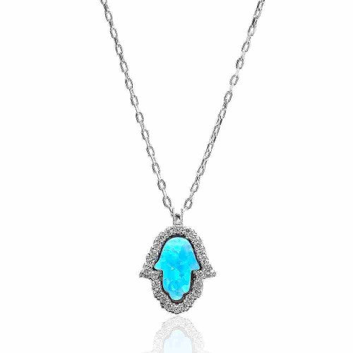 Collier pendentif "Main de Fatma" en turquoise