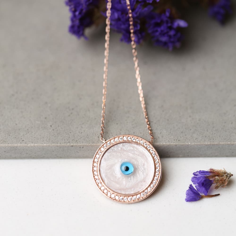 Collier raffiné "Evil Eye" en nacre et zirconium - KAZAAR JOAILLERIE