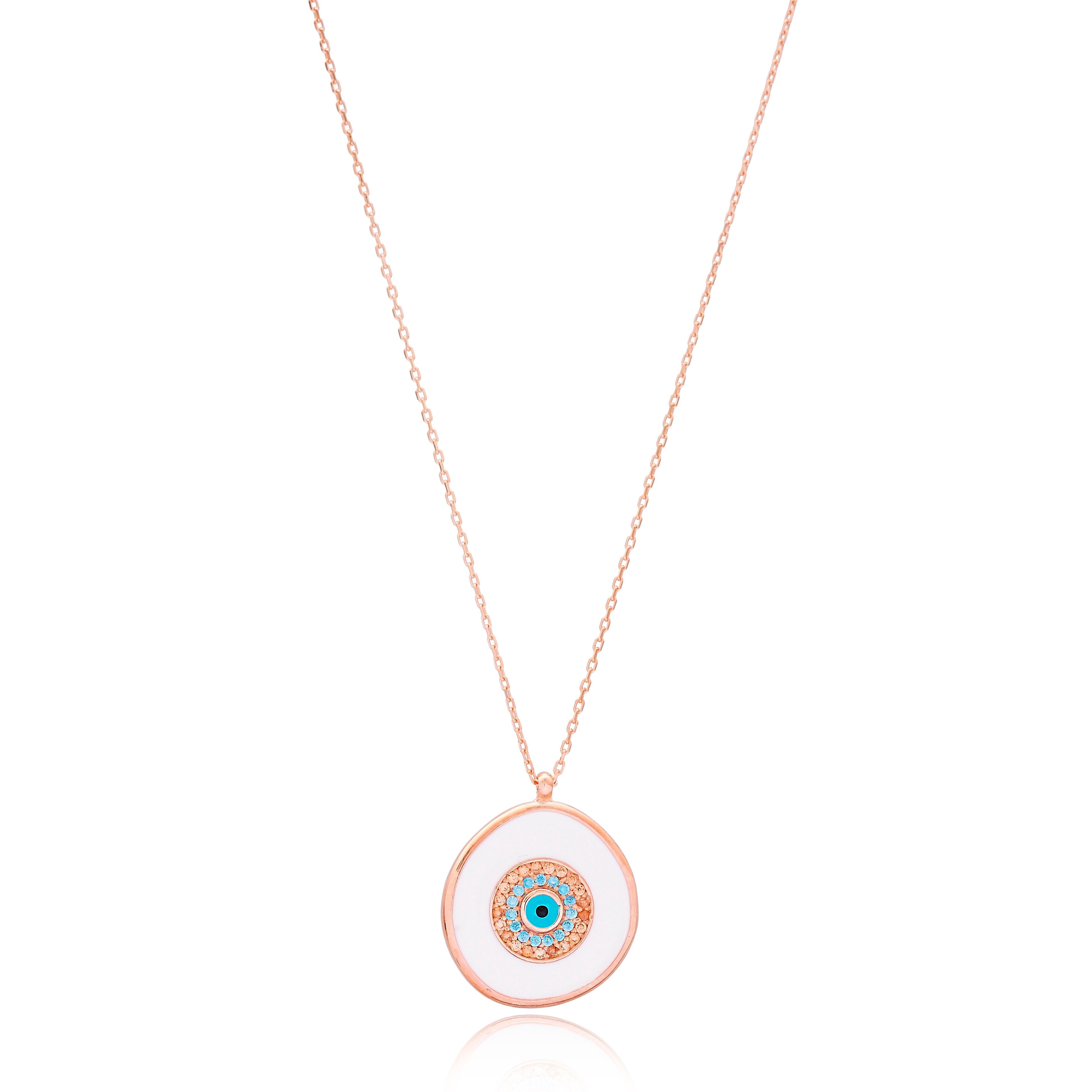 Collier pendentif "Evil Eye" en émail et aigue marine