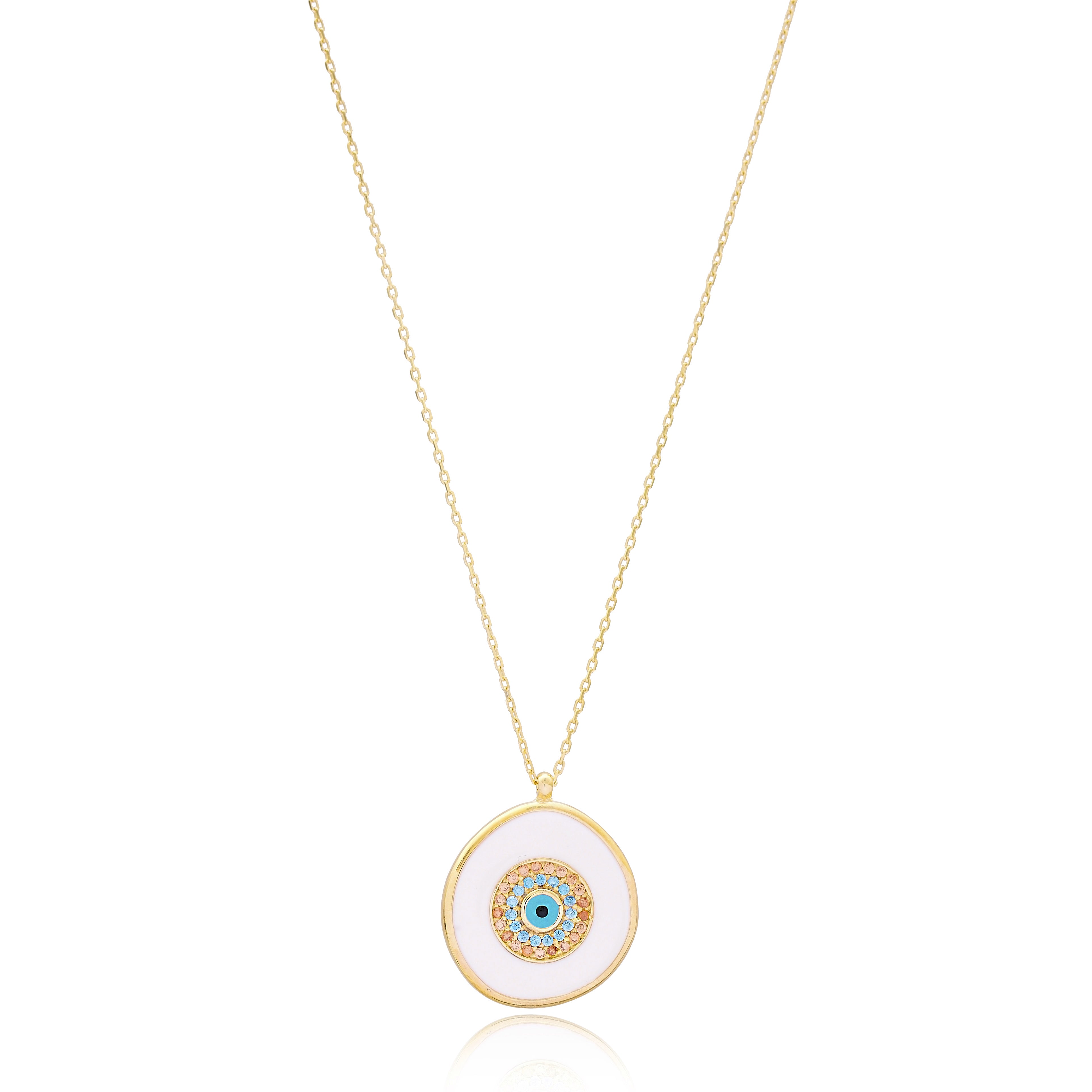 Collier pendentif "Evil Eye" en émail et aigue marine